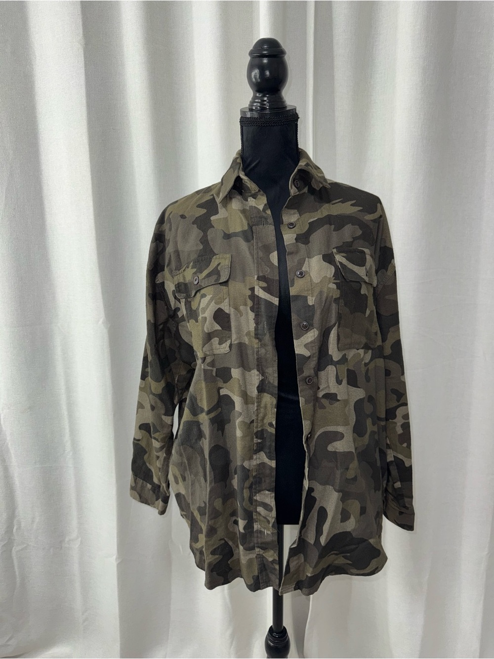 wild fable Women's Camo Button-Down Shirt - Olive Green/Brown